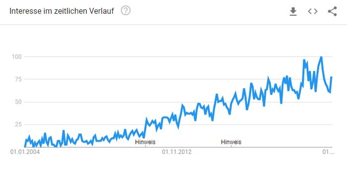 Infografik: Seit 2004 steigt die Nachfrage nach „Plissee“. Quelle: Google Trends